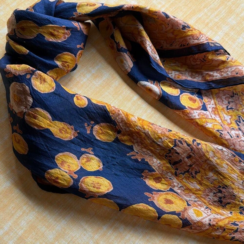 Karavan Silk Neck Scarf Vintage Hand Rolled Edges